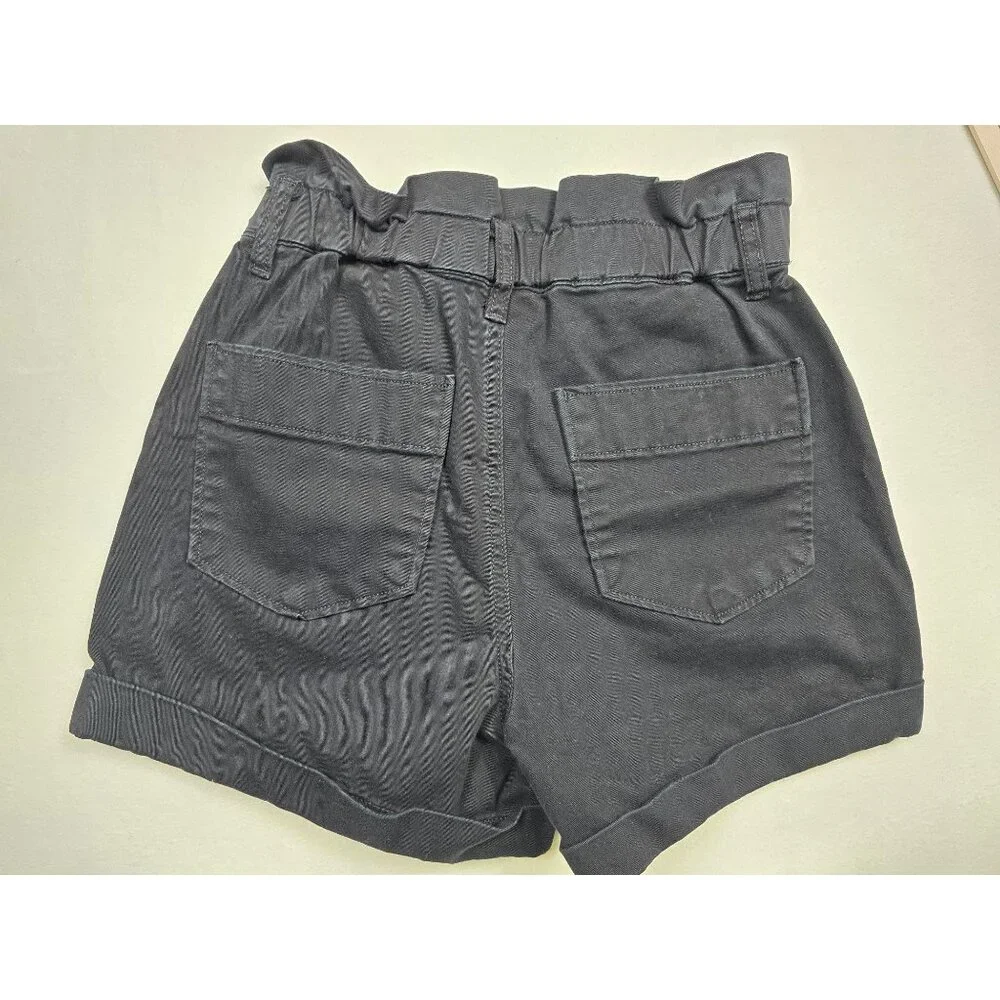 Express Black Shortie Super High Rise Denim Shorts XS Paper Bag Waist - Picture 4 of 5